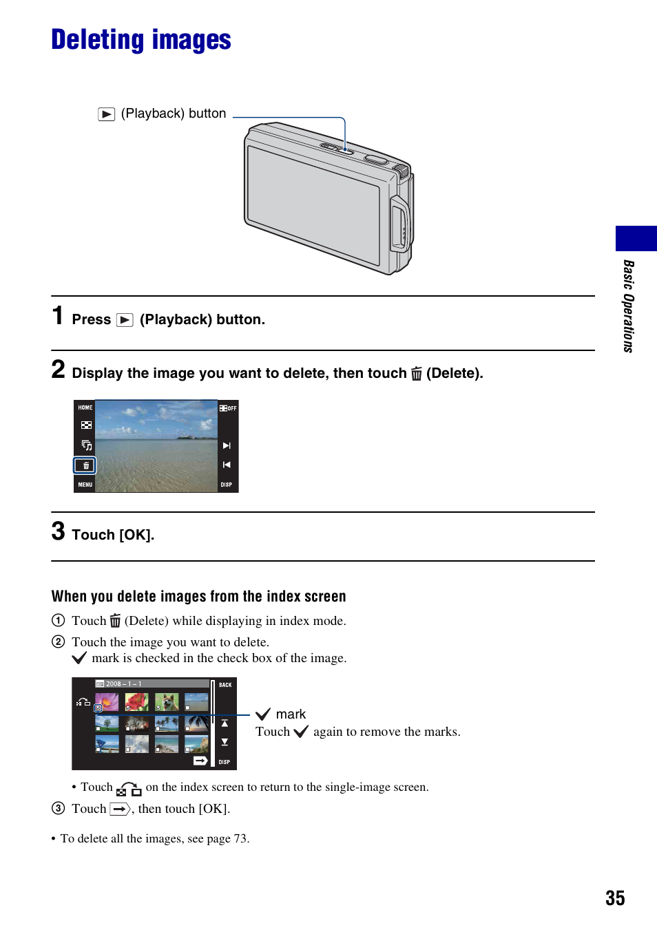 Deleting images | Sony DSC-T300 User Manual | Page 35 / 147