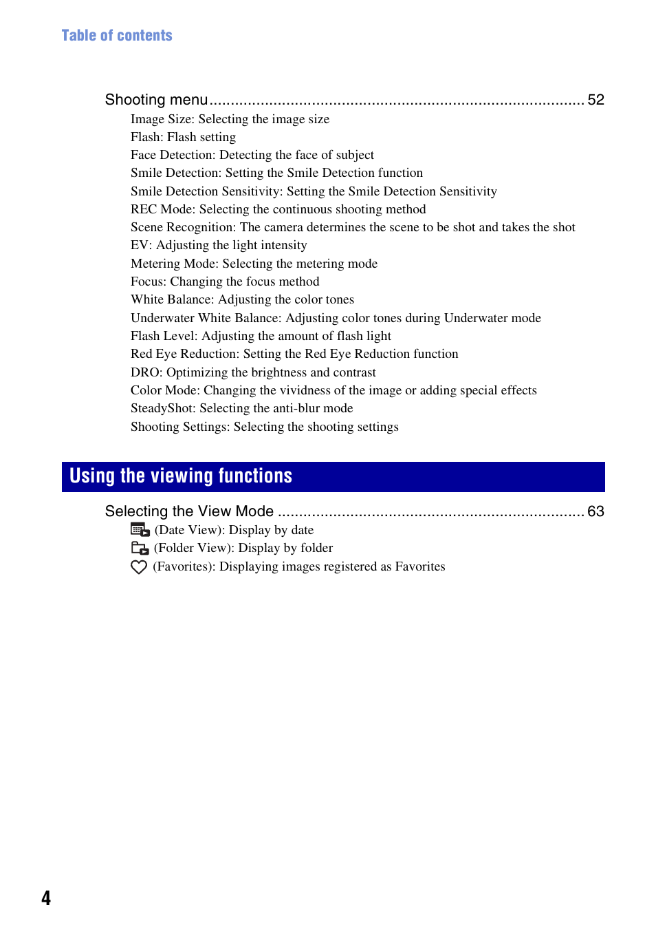 Using the viewing functions | Sony DSC-T300 User Manual | Page 4 / 147