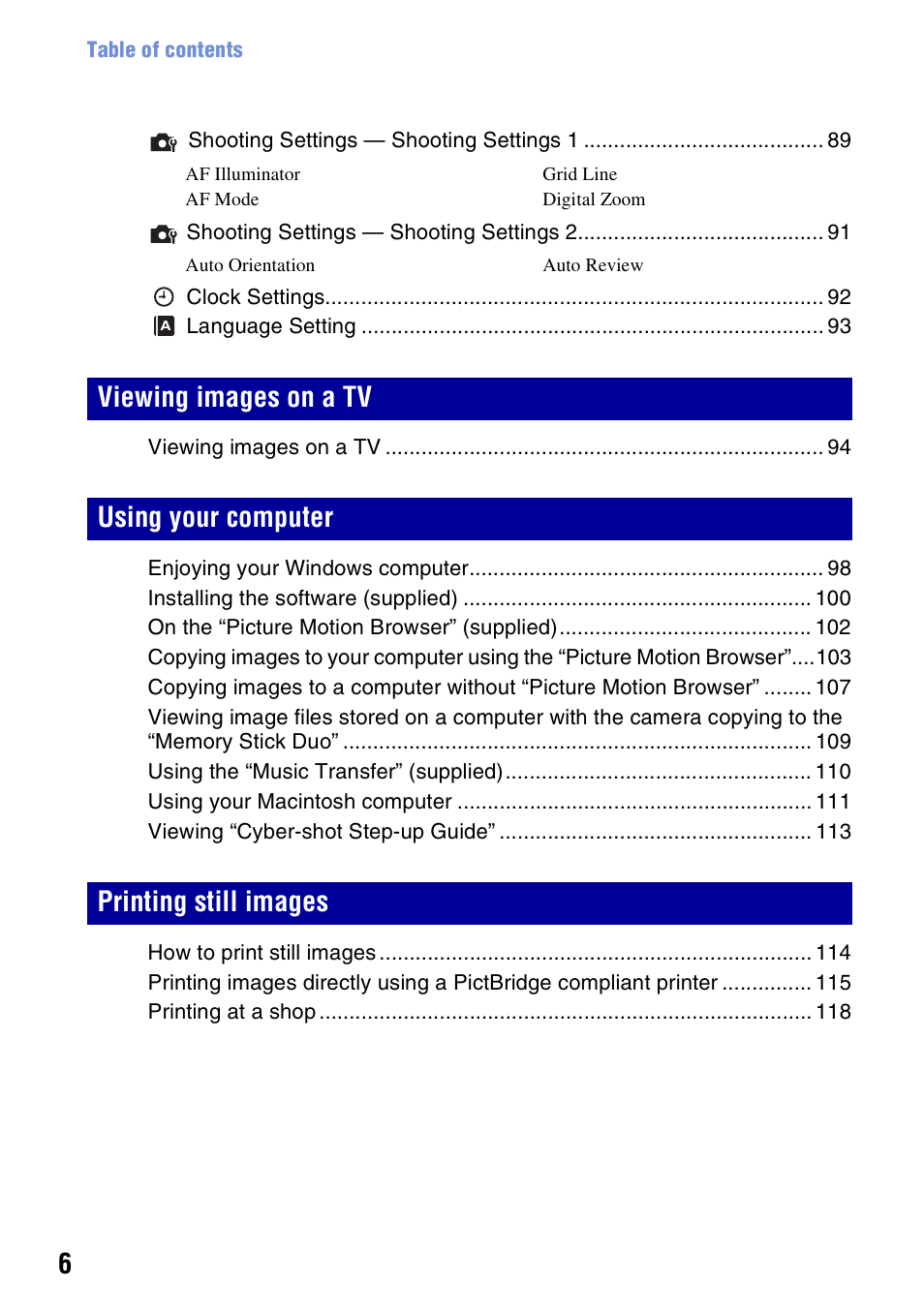 Sony DSC-T300 User Manual | Page 6 / 147