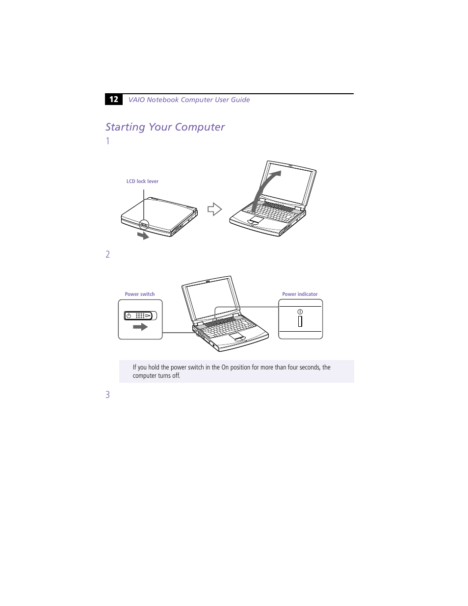 Starting your computer | Sony PCG-F360 User Manual | Page 22 / 98