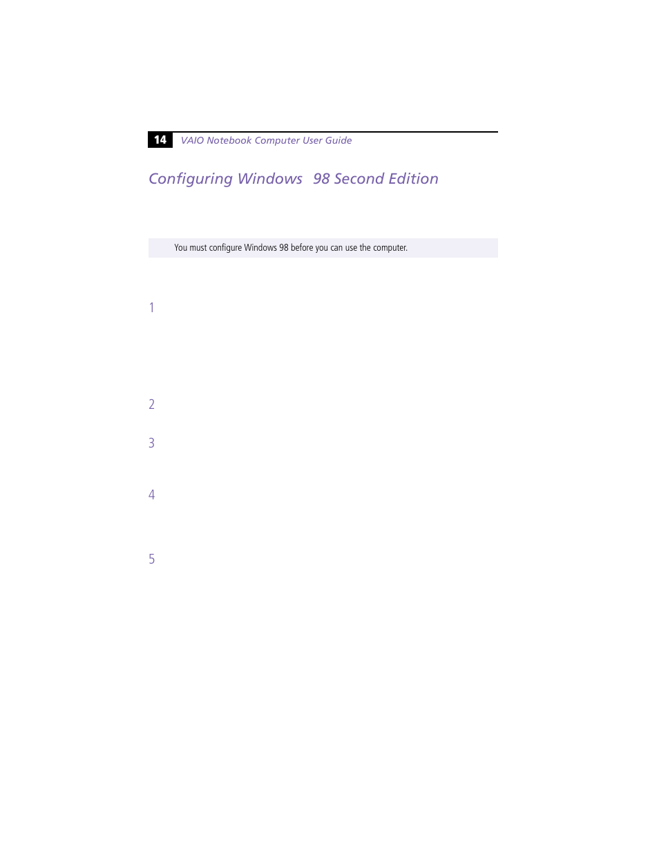 Configuring windows® 98 second edition, Configuring windows, 98 second edition | Sony PCG-F360 User Manual | Page 24 / 98