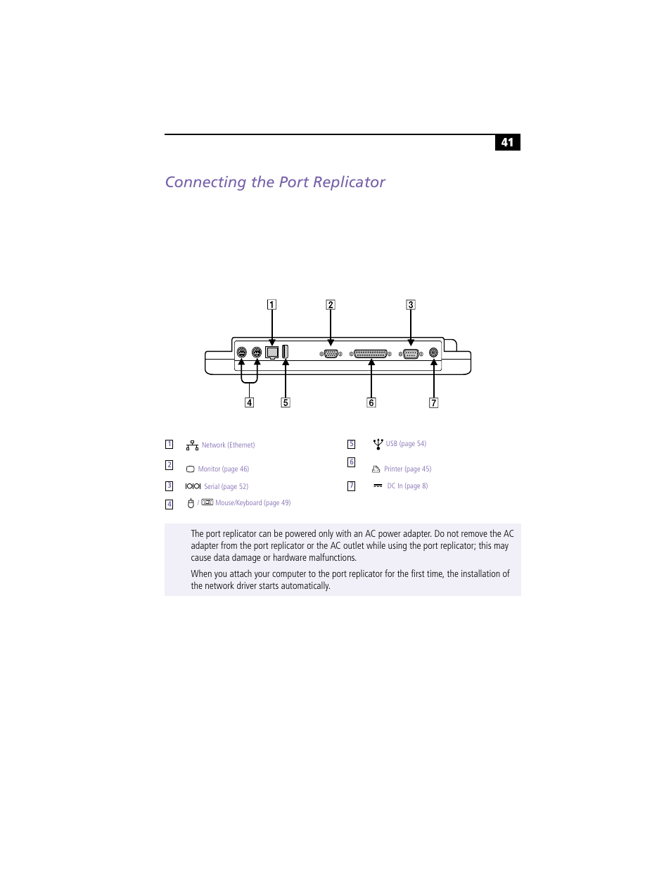 Connecting the port replicator | Sony PCG-F360 User Manual | Page 51 / 98