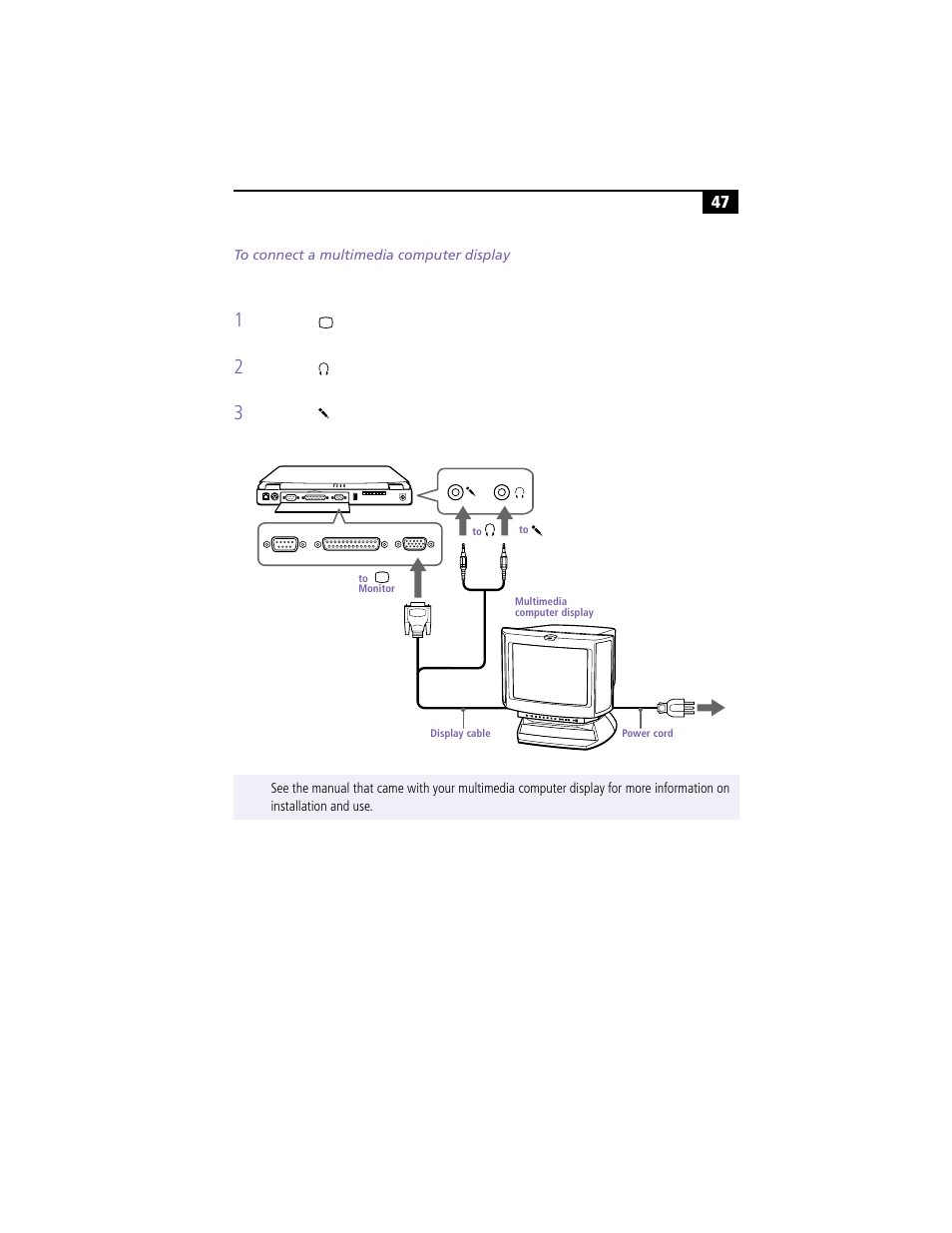 To connect a multimedia computer display | Sony PCG-F360 User Manual | Page 57 / 98