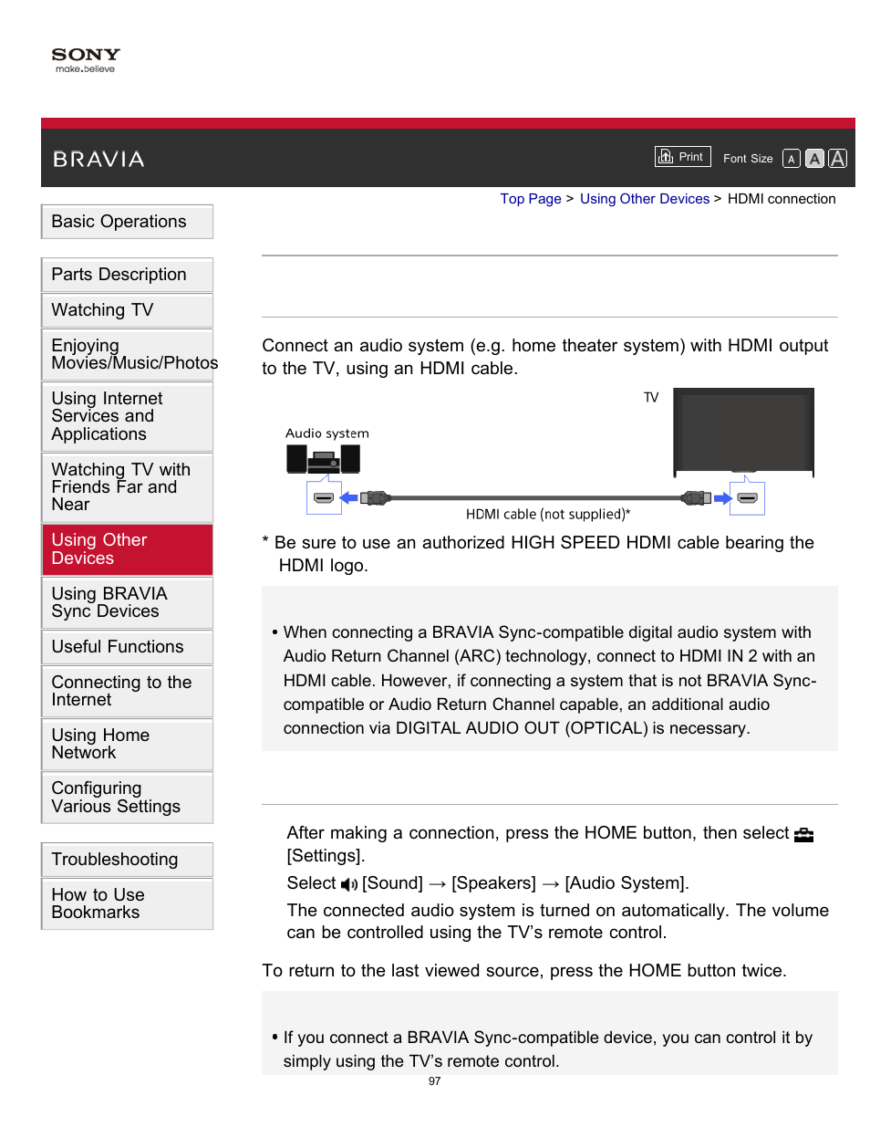 Hdmi connection | Sony KDL-60W850B User Manual | Page 103 / 245