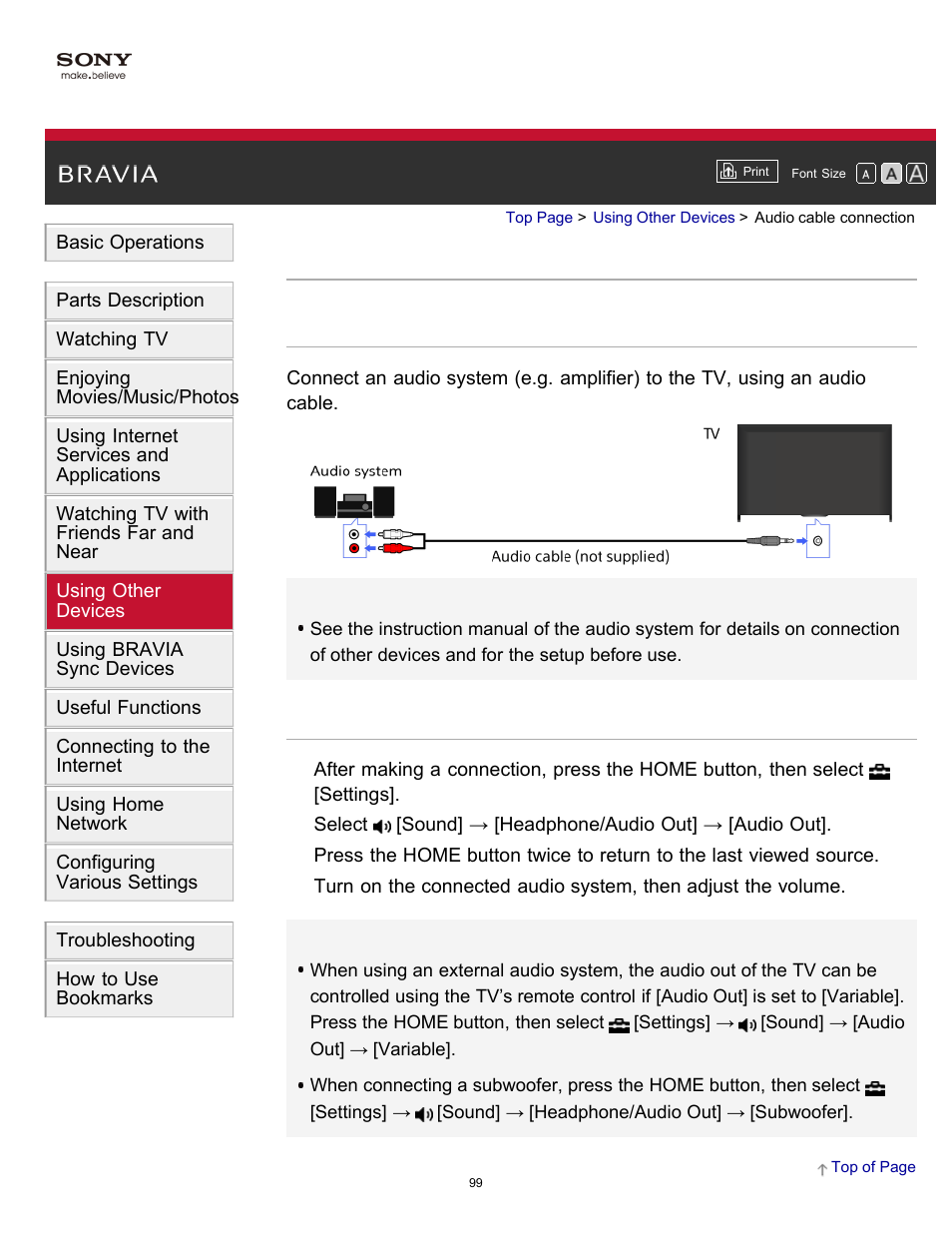Audio cable connection | Sony KDL-60W850B User Manual | Page 105 / 245