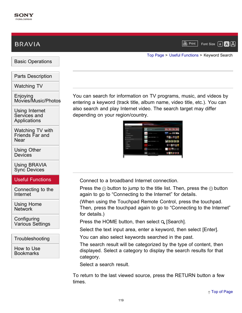 Keyword search | Sony KDL-60W850B User Manual | Page 125 / 245