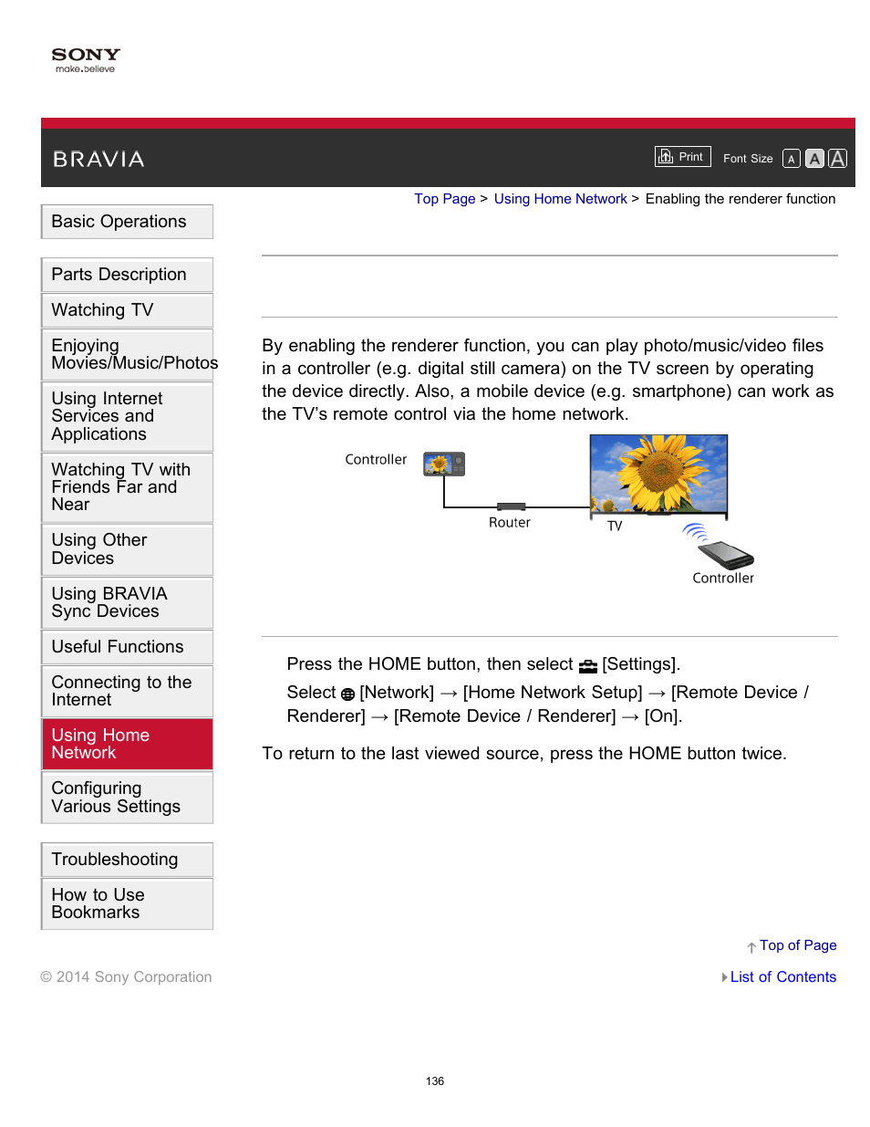 Enabling the renderer function | Sony KDL-60W850B User Manual | Page 142 / 245