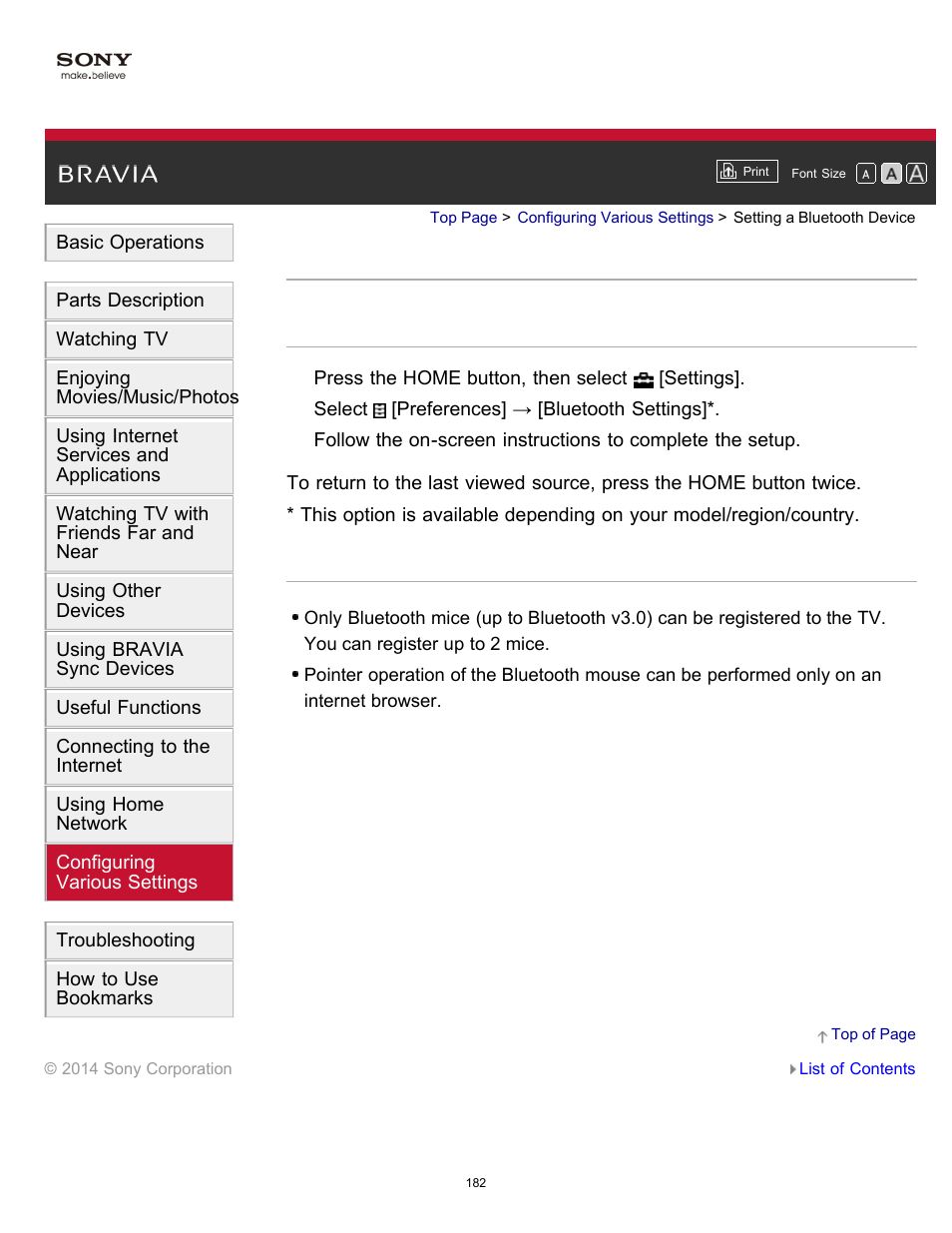 Setting a bluetooth device | Sony KDL-60W850B User Manual | Page 188 / 245
