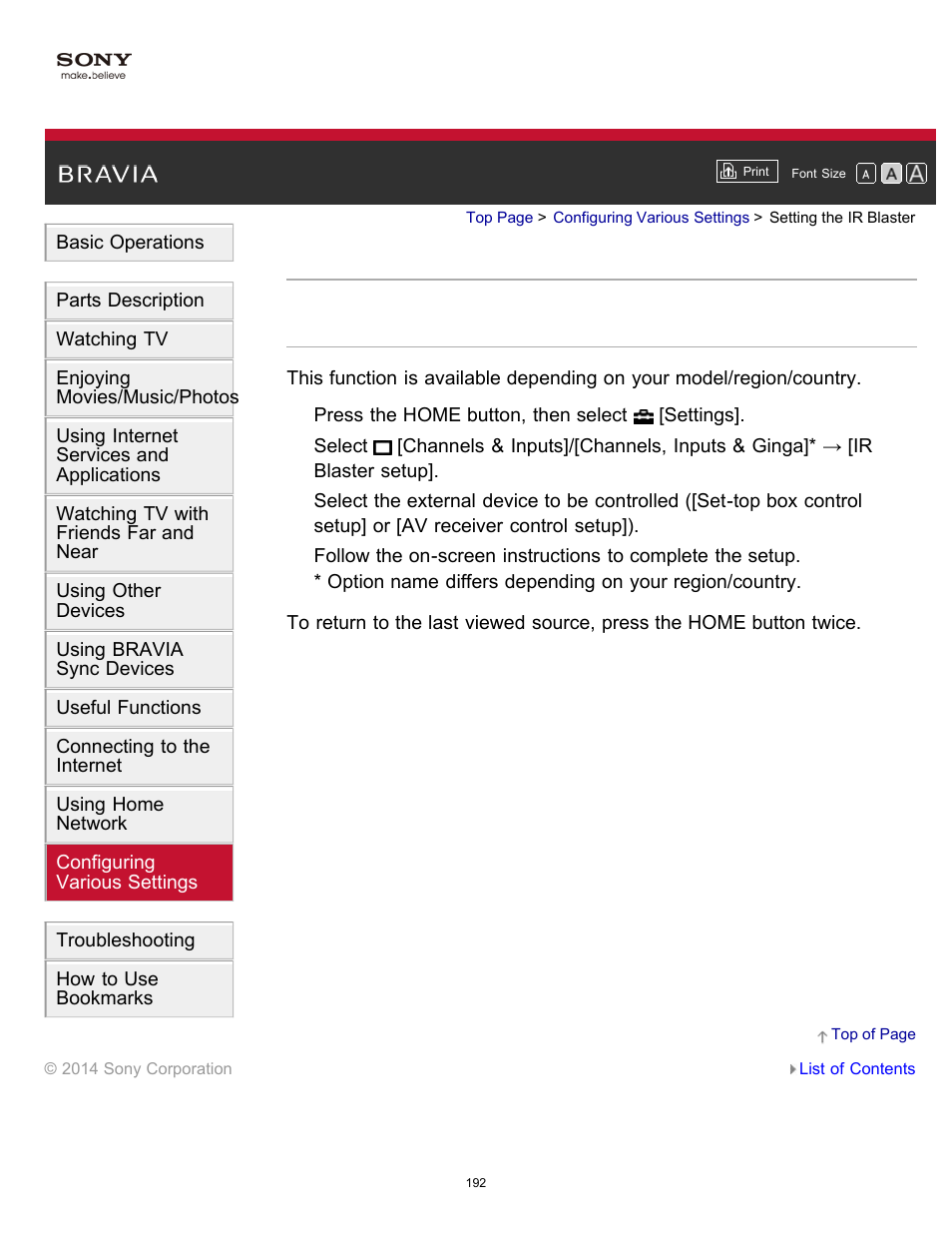 Setting the ir blaster | Sony KDL-60W850B User Manual | Page 198 / 245