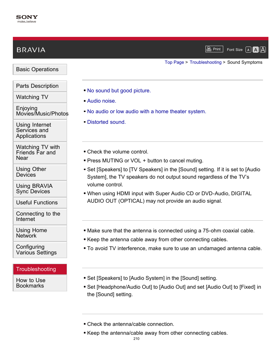 Sound symptoms | Sony KDL-60W850B User Manual | Page 216 / 245