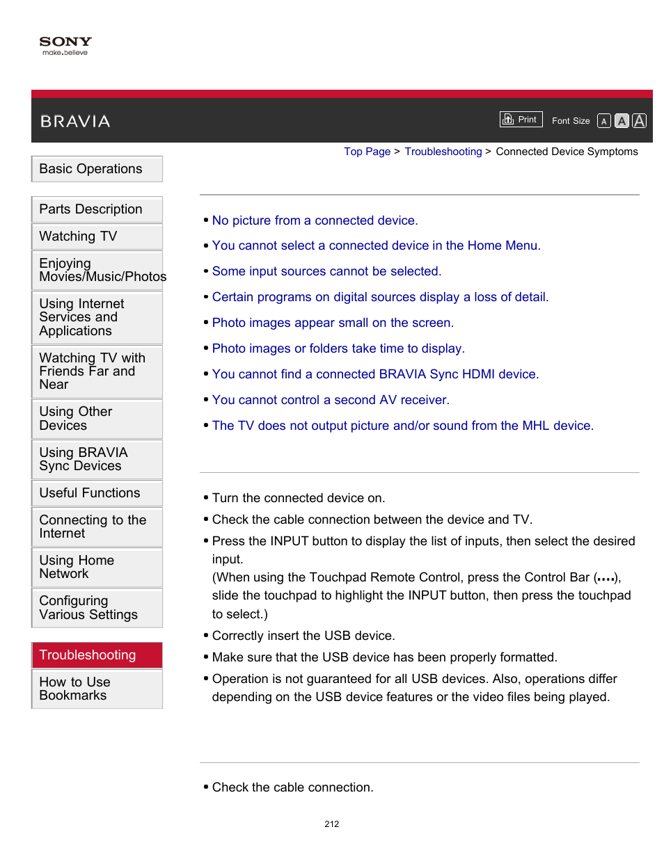 Connected device symptoms | Sony KDL-60W850B User Manual | Page 218 / 245