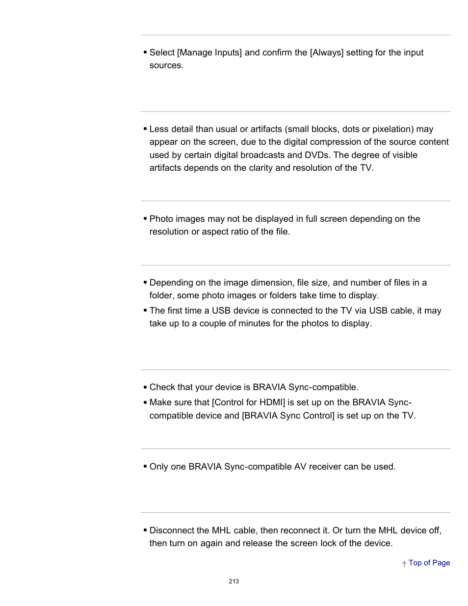 Some input sources cannot be selected, Photo images appear small on the screen, Photo images or folders take time to display | You cannot control a second av receiver | Sony KDL-60W850B User Manual | Page 219 / 245