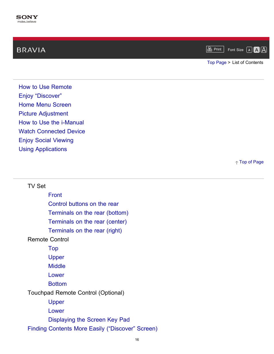 List of contents | Sony KDL-60W850B User Manual | Page 22 / 245