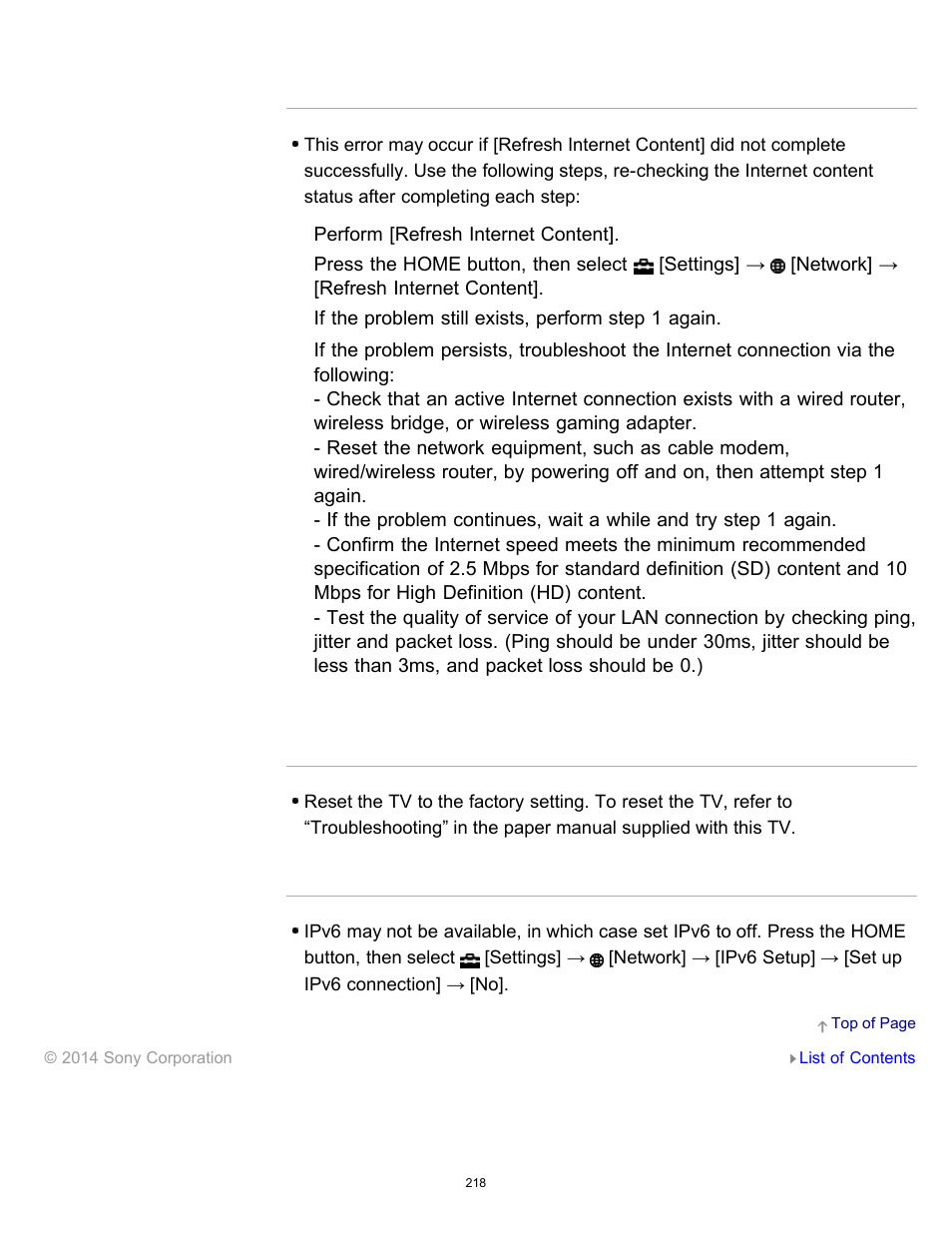 The tv cannot access the internet when ipv6 is set | Sony KDL-60W850B User Manual | Page 224 / 245