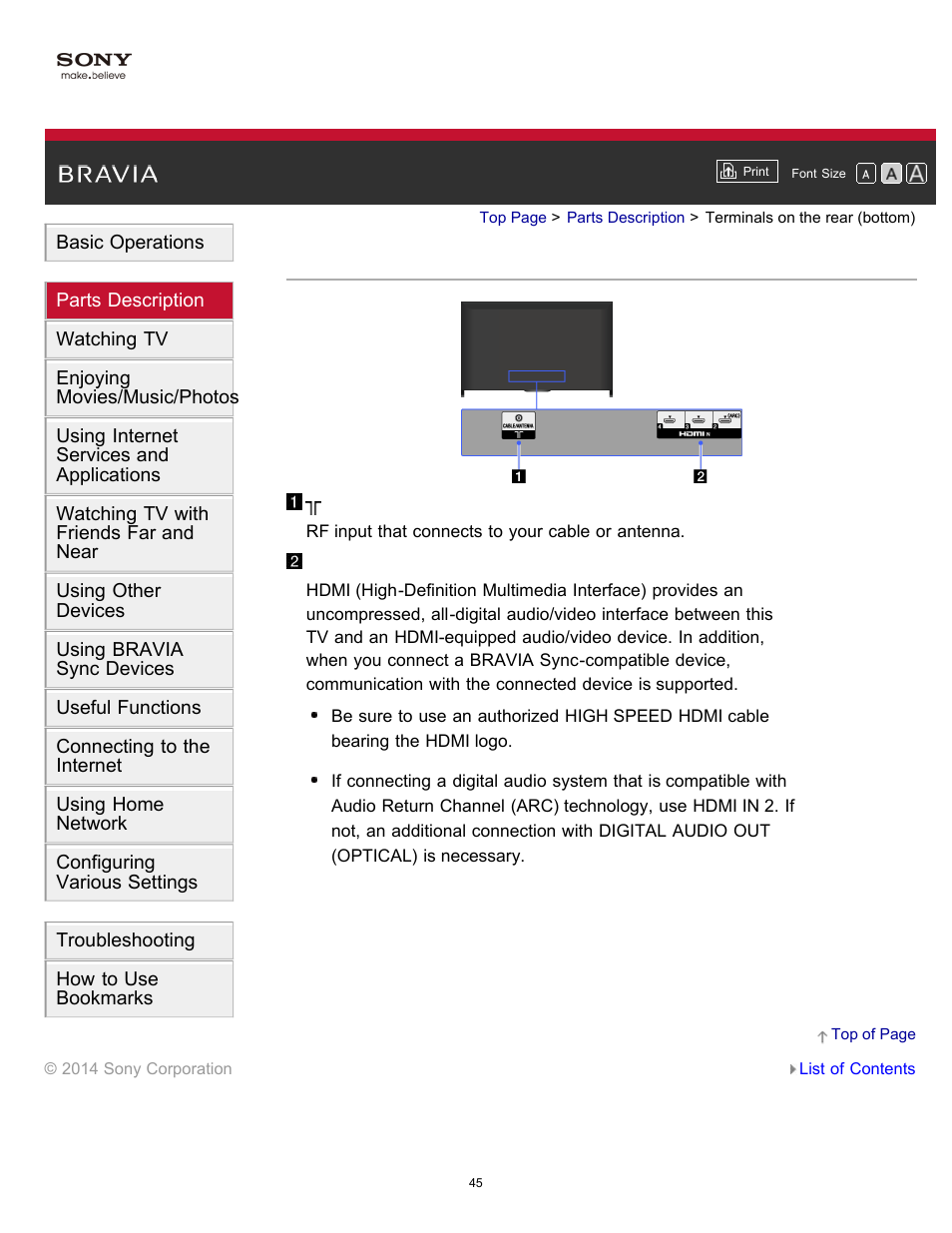 Terminals on the rear (bottom) | Sony KDL-60W850B User Manual | Page 51 / 245