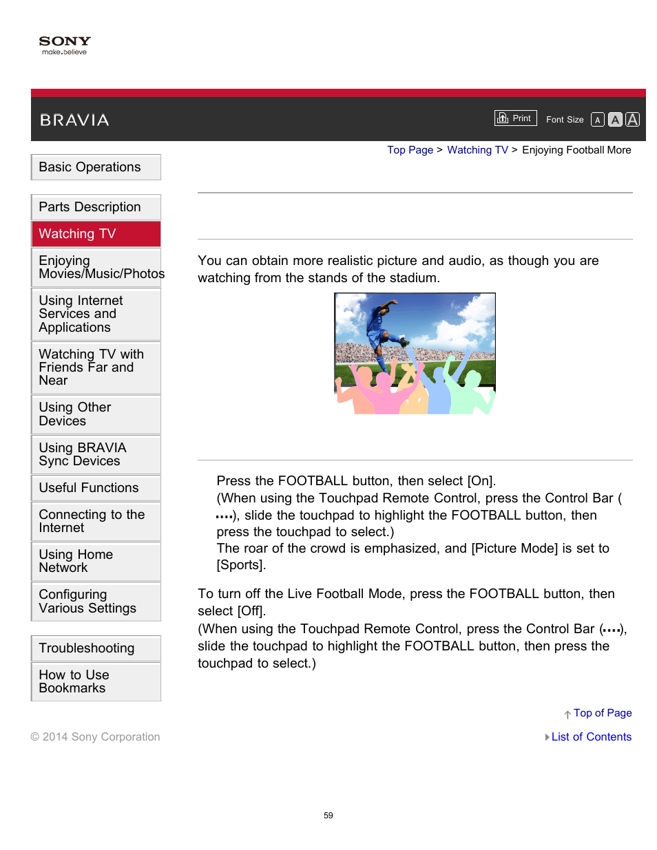 Enjoying football more, Football | Sony KDL-60W850B User Manual | Page 65 / 245