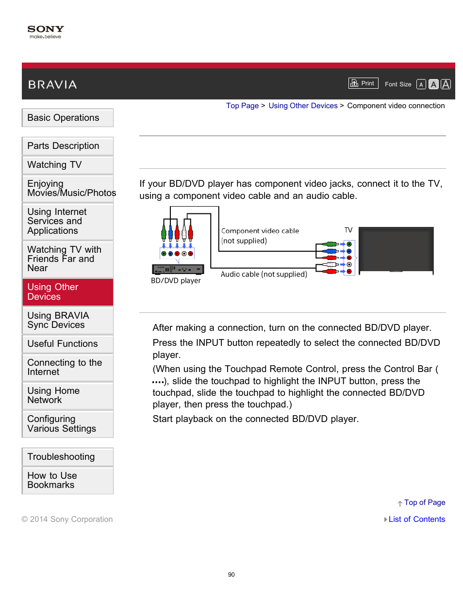 Component video connection | Sony KDL-60W850B User Manual | Page 96 / 245