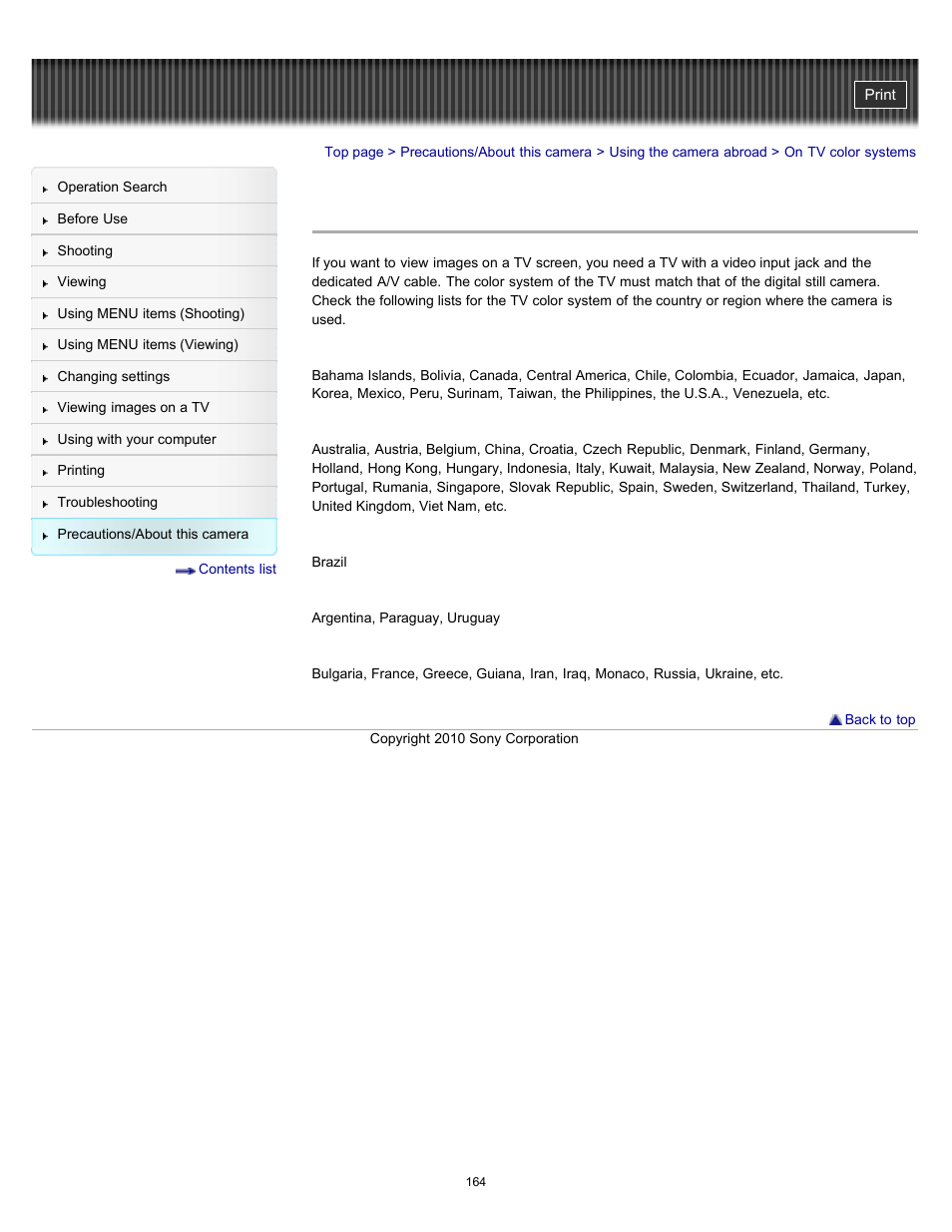 On tv color systems, Details | Sony DSC-W530 User Manual | Page 164 / 167