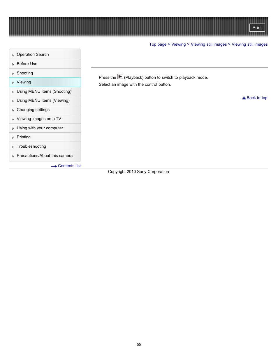 Viewing still images | Sony DSC-W530 User Manual | Page 55 / 167