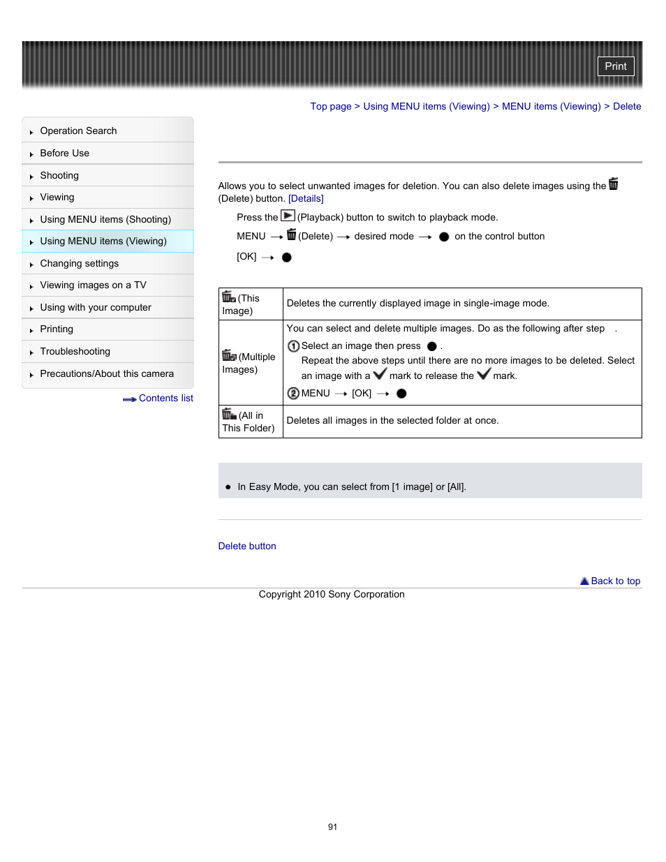 Delete, Details | Sony DSC-W530 User Manual | Page 91 / 167