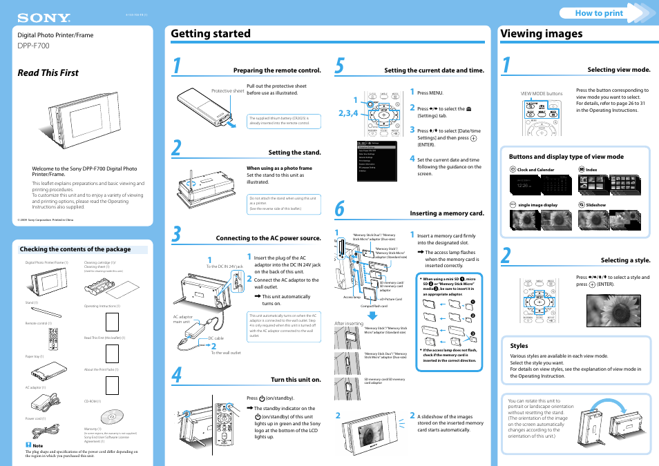 Sony DPP-F700 User Manual | 2 pages