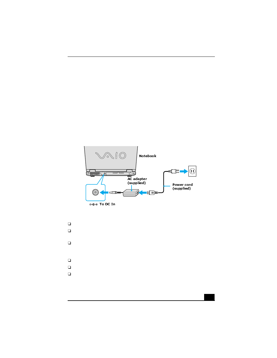 Connecting a power source, Using the ac adapter, Notes on the ac adapter | Sony PCG-GRX590K User Manual | Page 21 / 72