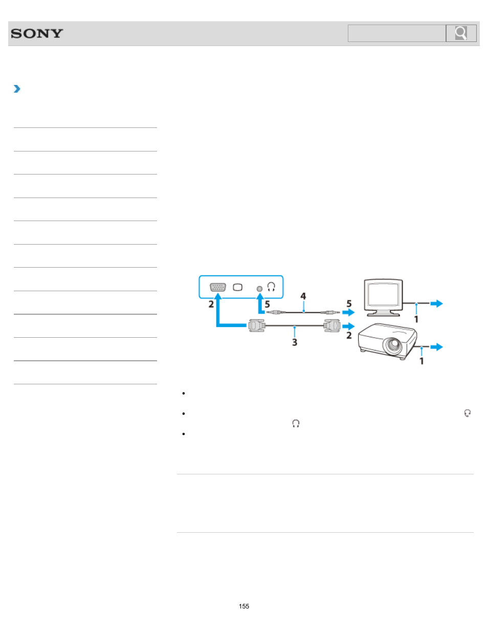 Connecting an external display or projector, How to use, Search | Sony SVT151190X User Manual | Page 155 / 399