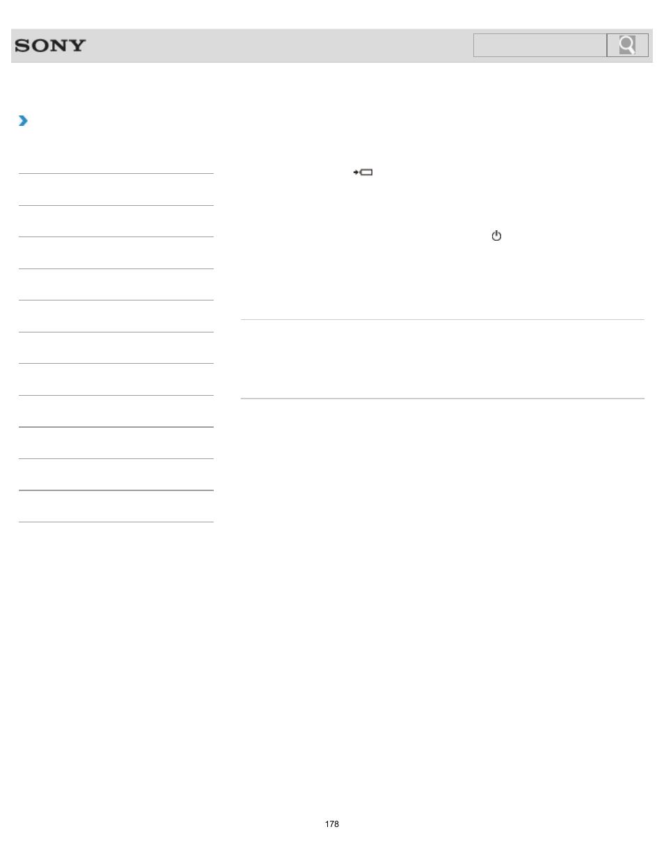 Charge indicator status list, How to use, Search | Sony SVT151190X User Manual | Page 178 / 399