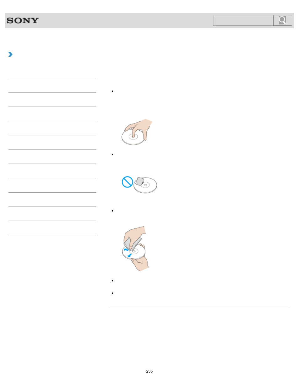 Handling discs<optical disc drive equipped models, How to use, Handling discs <optical disc drive equipped models | Search | Sony SVT151190X User Manual | Page 235 / 399