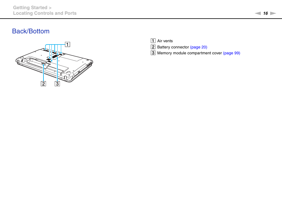 Back/bottom | Sony VPCCA390X User Manual | Page 16 / 166