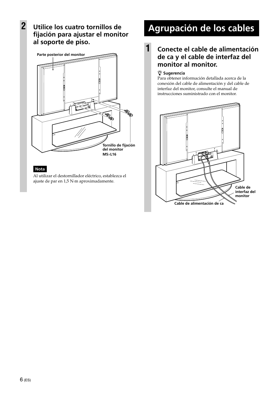 Agrupación de los cables, Agrupación de los cables 1 | Sony SU-XFQ005 User Manual | Page 28 / 32