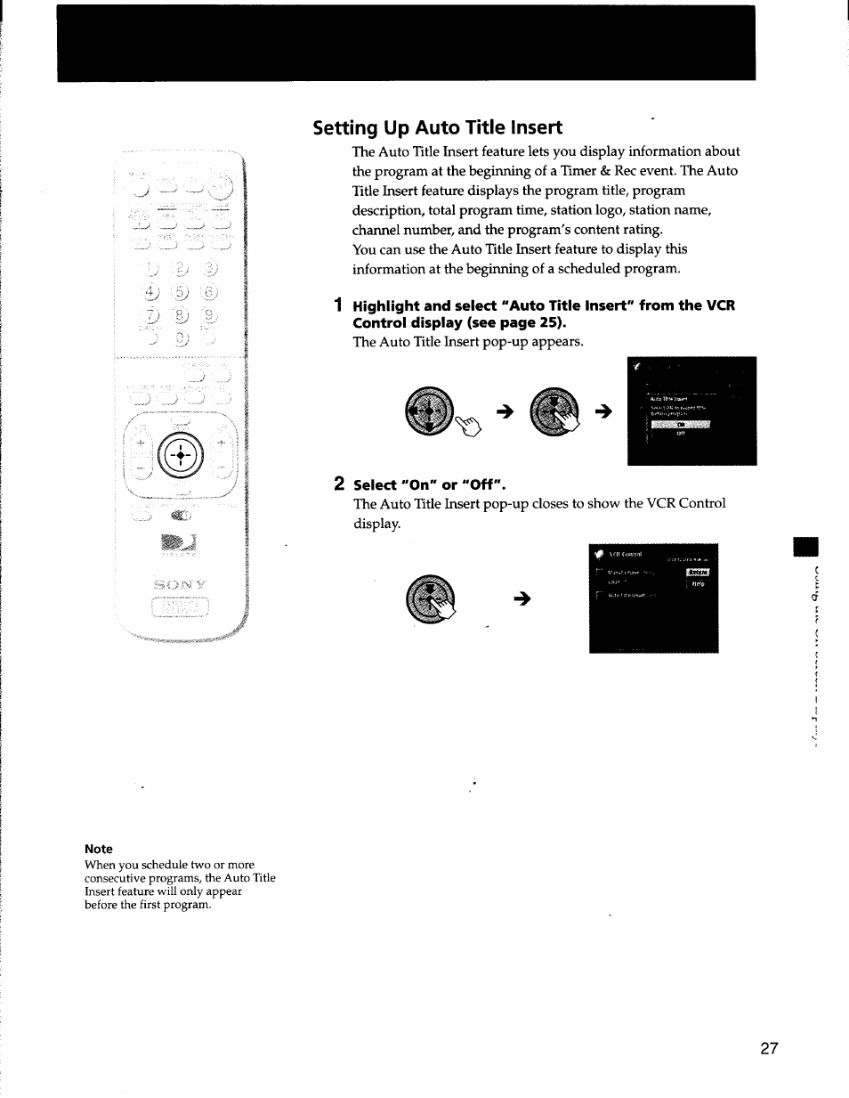 Setting up auto title insert | Sony SAT-A50 User Manual | Page 27 / 78