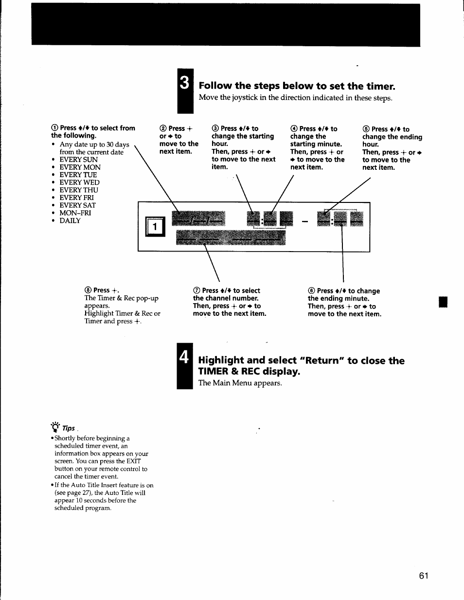 Follow the steps below to set the timer | Sony SAT-A50 User Manual | Page 61 / 78