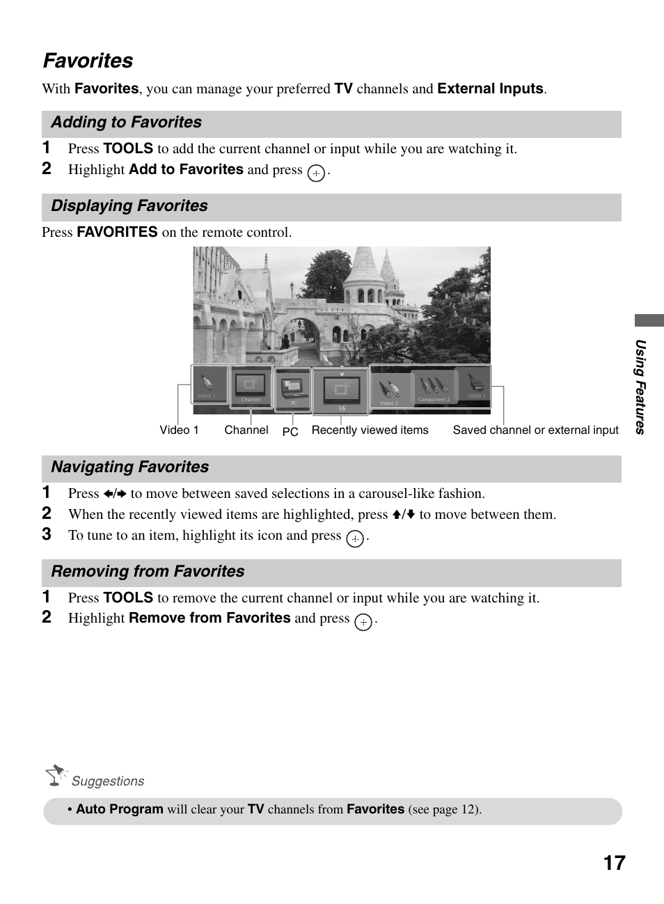 Favorites, 17 favorites | Sony KDL-46S5100 User Manual | Page 17 / 24