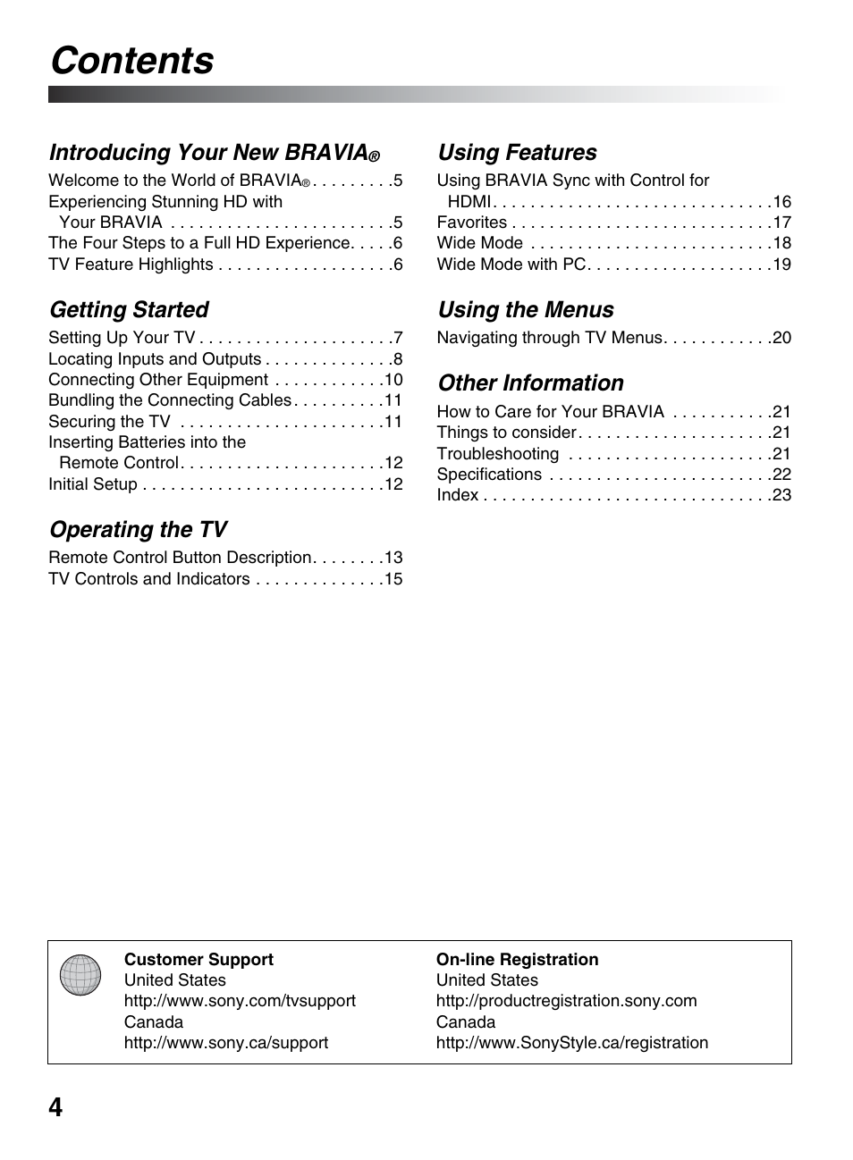 Sony KDL-46S5100 User Manual | Page 4 / 24