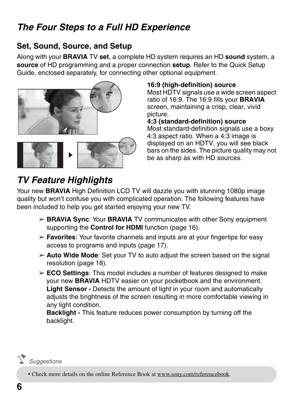 The four steps to a full hd experience, Tv feature highlights, 6the four steps to a full hd experience | Sony KDL-46S5100 User Manual | Page 6 / 24