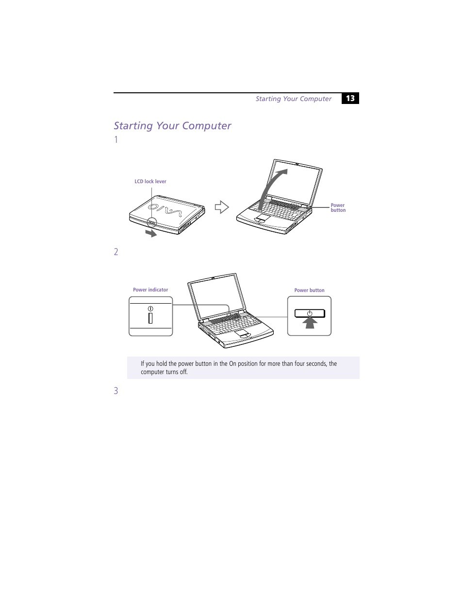 Starting your computer | Sony PCG-F450 User Manual | Page 23 / 100