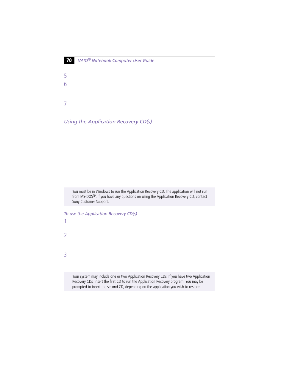 Using the application recovery cd(s), To use the application recovery cd(s) | Sony PCG-F450 User Manual | Page 80 / 100