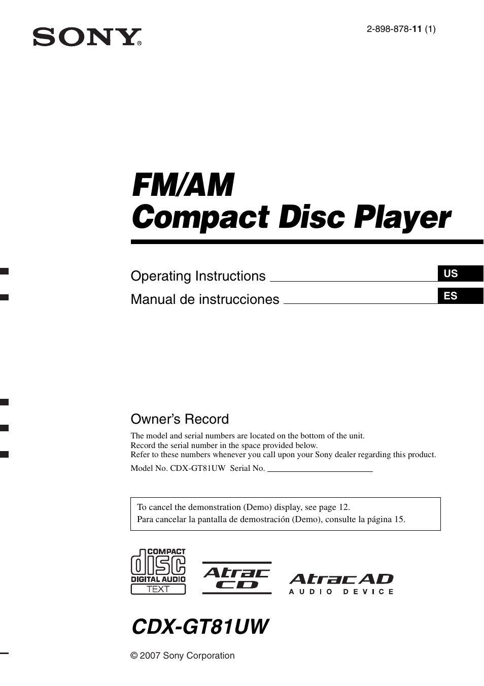 Sony CDX-GT81UW User Manual | 48 pages