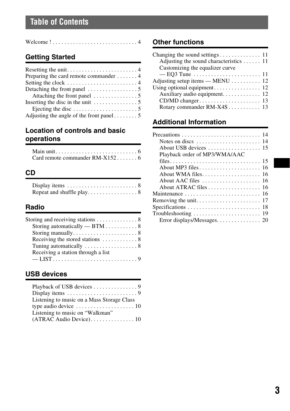 Sony CDX-GT81UW User Manual | Page 3 / 48