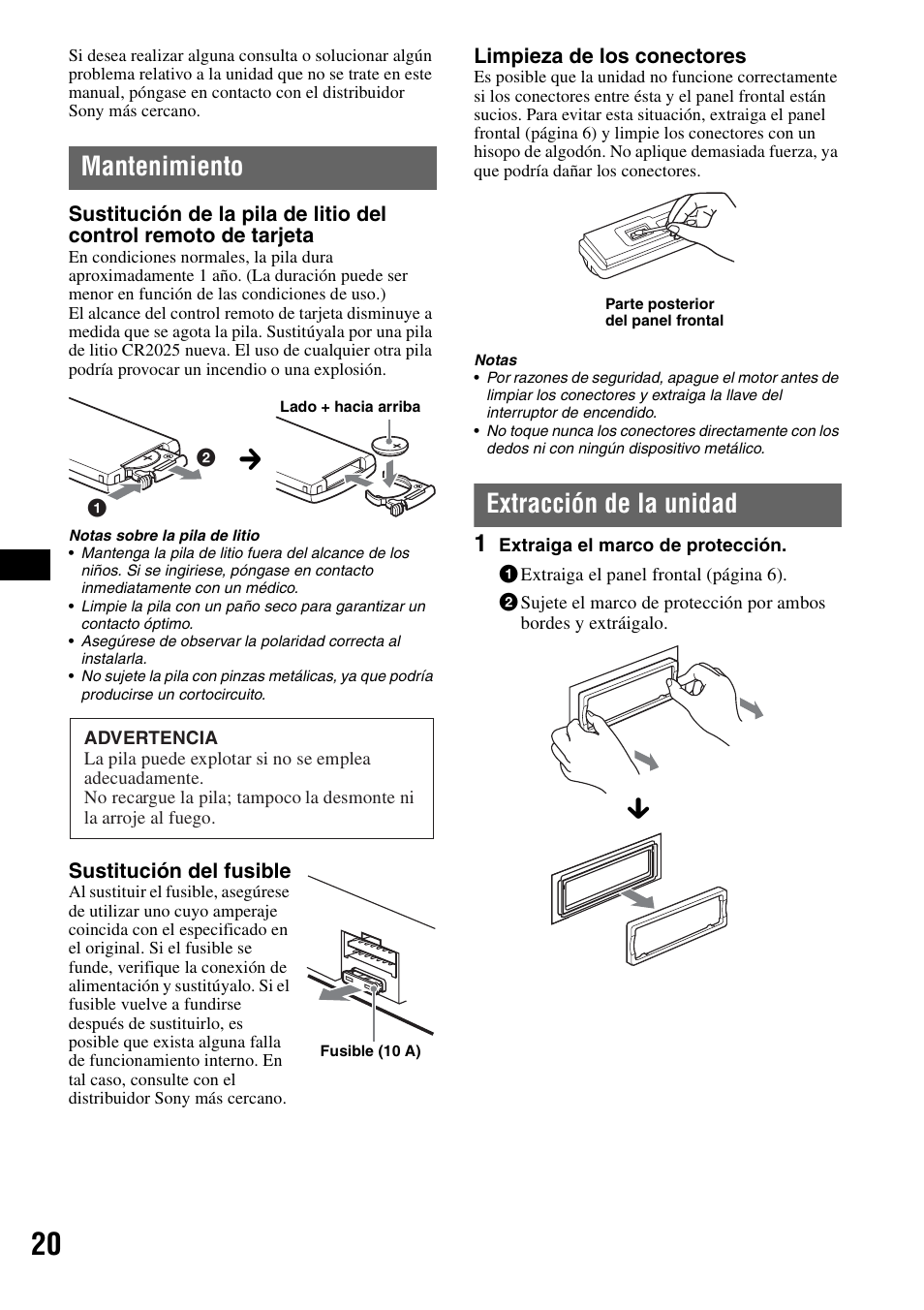 Mantenimiento, Extracción de la unidad, Mantenimiento extracción de la unidad | Sony CDX-GT81UW User Manual | Page 40 / 48