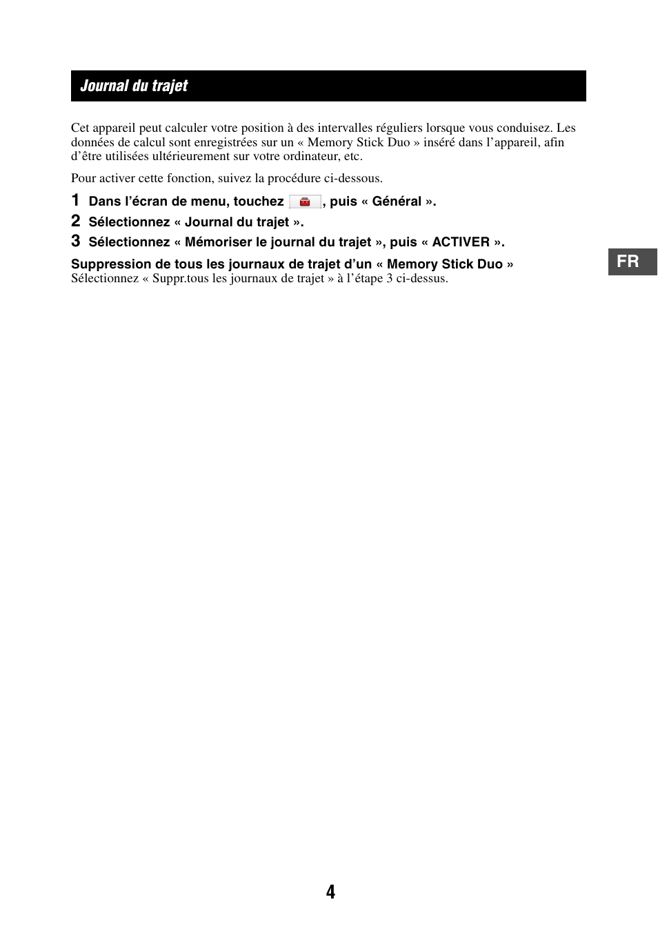 Journal du trajet | Sony NV-U83T User Manual | Page 11 / 21