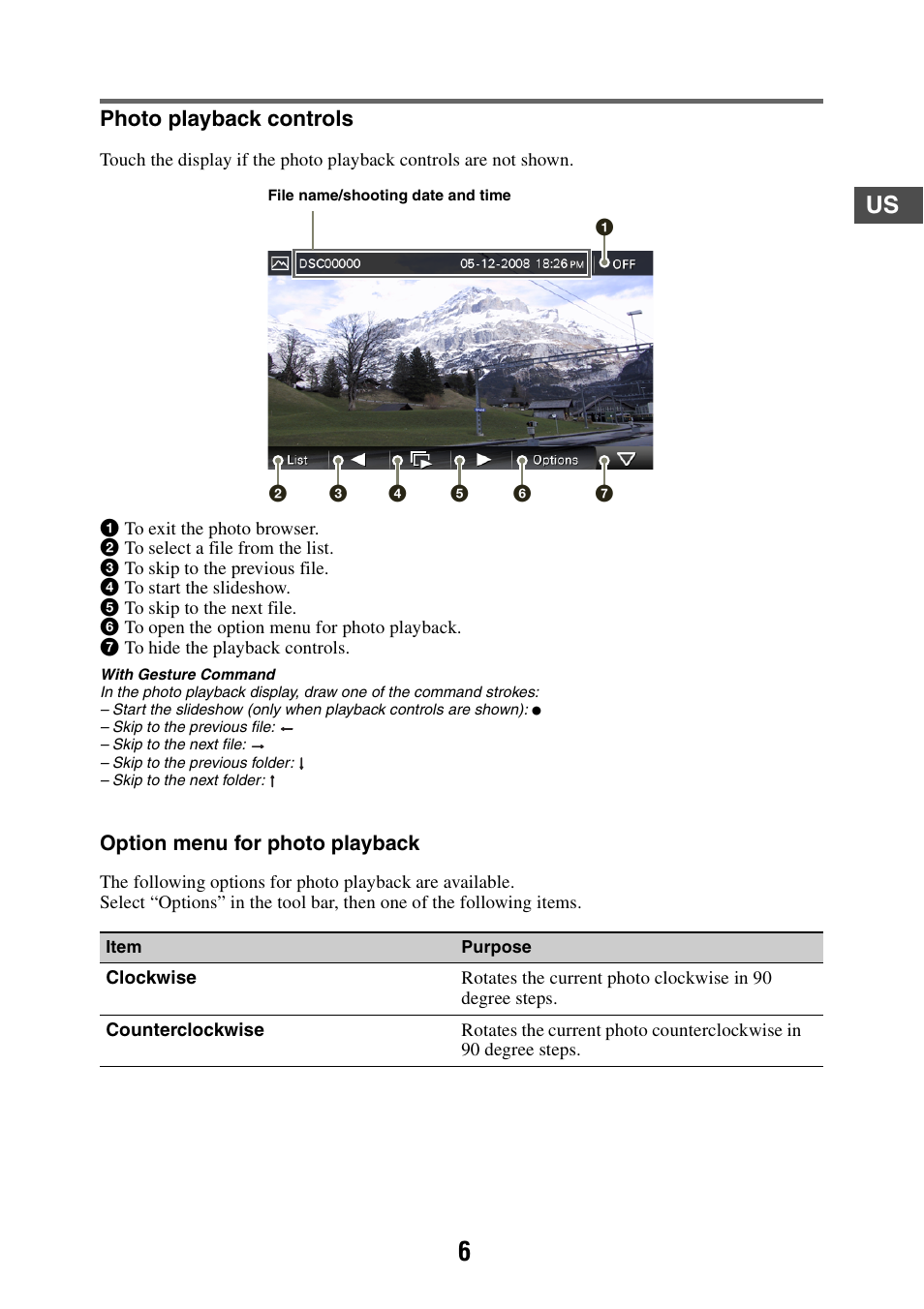 Photo playback controls | Sony NV-U83T User Manual | Page 6 / 21