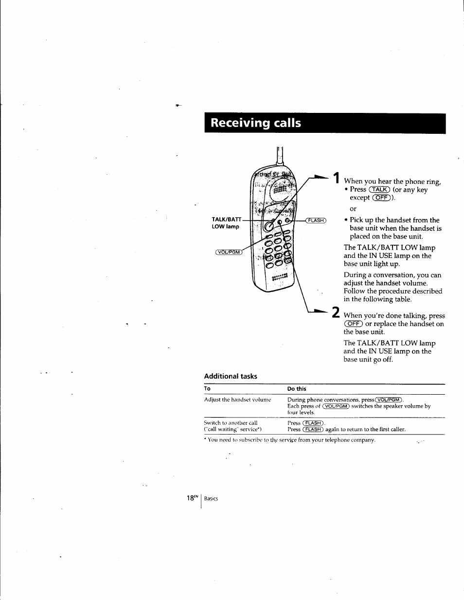 Receiving calls, Receiving calls 1 | Sony SPP-A957 User Manual | Page 18 / 79