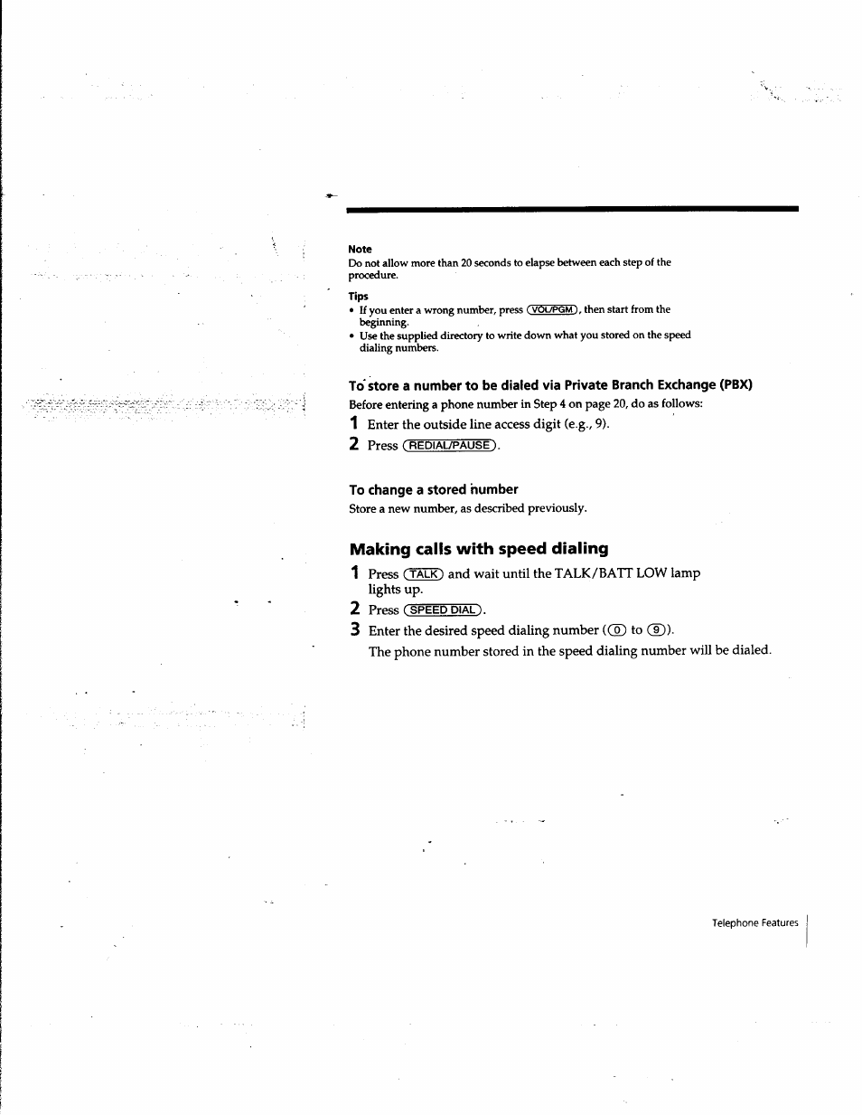 To change a stored number, Making calls with speed dialing | Sony SPP-A957 User Manual | Page 21 / 79