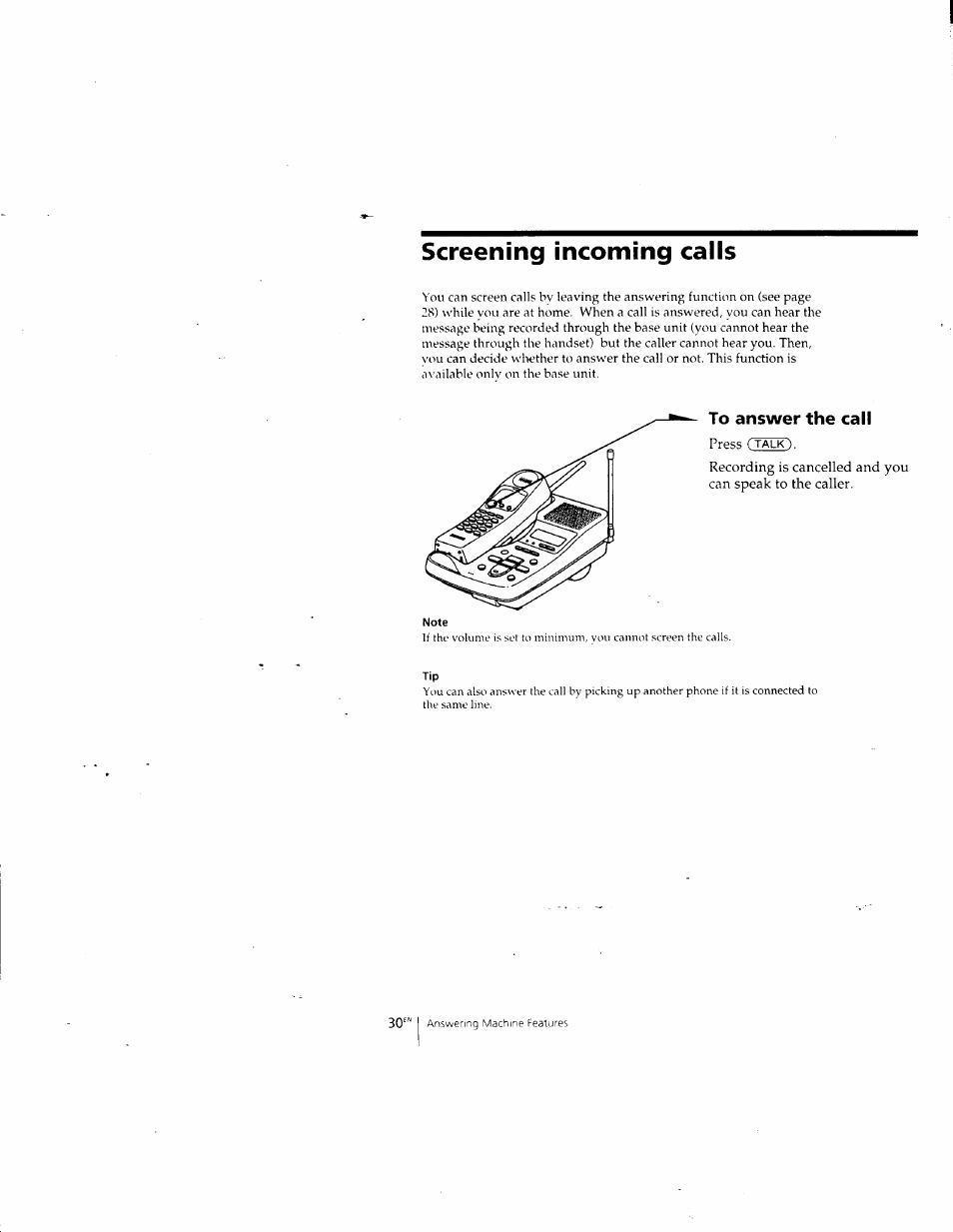 Screening incoming calls, To answer the call | Sony SPP-A957 User Manual | Page 30 / 79