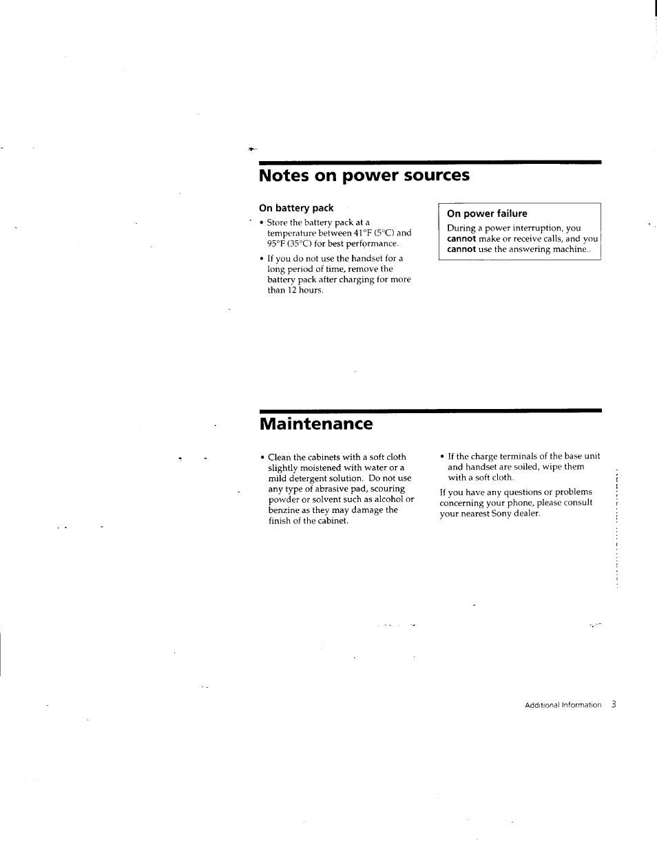 Notes on power sources, On battery pack, Maintenance | Sony SPP-A957 User Manual | Page 34 / 79