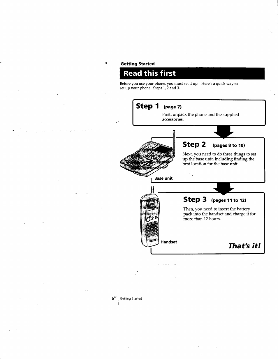 Getting started, Read this first, That's it | Step 1, Step | Sony SPP-A957 User Manual | Page 6 / 79