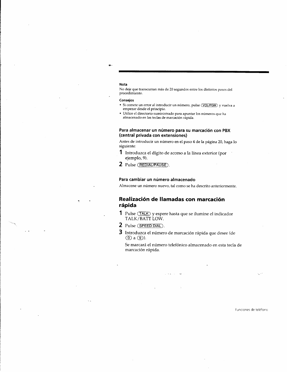 Para cambiar un número almacenado, Realización de llamadas con marcación rápida | Sony SPP-A957 User Manual | Page 61 / 79