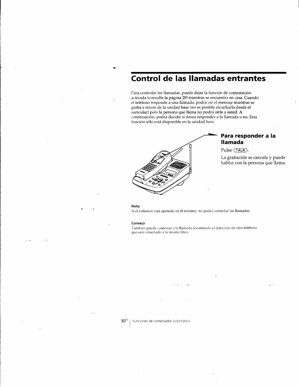 Control de las llamadas entrantes, Para responder a la llamada | Sony SPP-A957 User Manual | Page 68 / 79